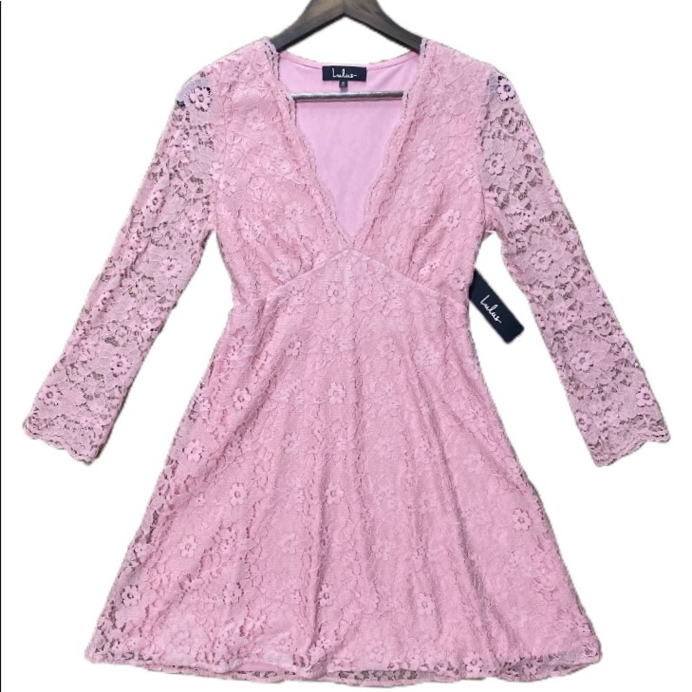 Blush Pink Lace Dress Three-Quarter Length Sleeves